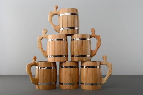 Sei tazze di legno decorative fatte a mano calici di legno bicchieri da birra - MADEheart.com