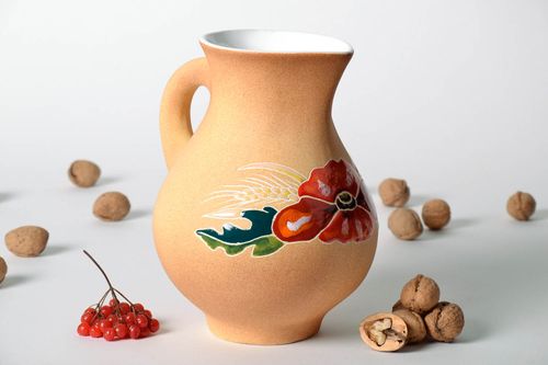 50 oz ceramic glazed hand-painted juice jug with handle 9 inches, 3,42 lb - MADEheart.com