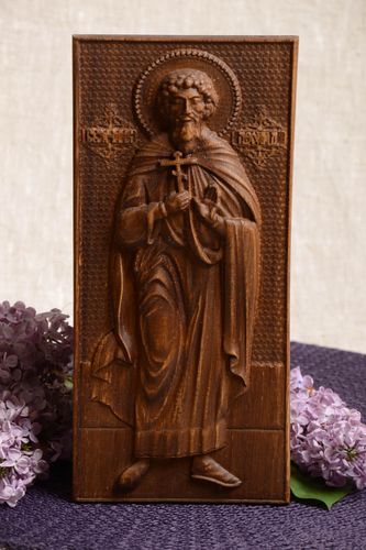 Handmade wooden St Leonid icon small rectangular panel handmade wall panel  - MADEheart.com