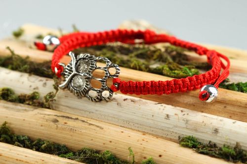 Bracelet textile Bijou fait main rouge hibou design Accessoire femme original - MADEheart.com