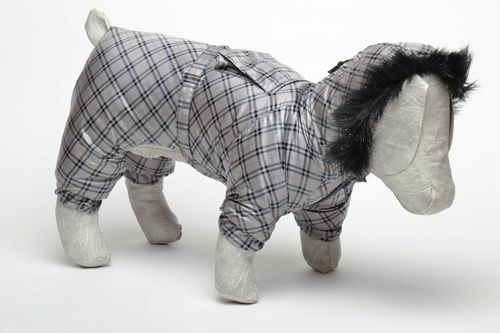 Combinaison pour chien artisanale grise à carreaux - MADEheart.com