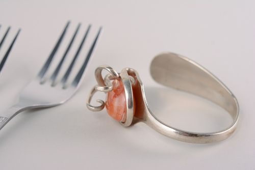 Bracelet en cupronickel de fourchette avec pierre naturelle fait main femme - MADEheart.com