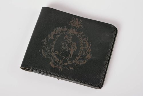 Portefeuille en cuir fait main noir Maroquinerie design Cadeau pour homme - MADEheart.com
