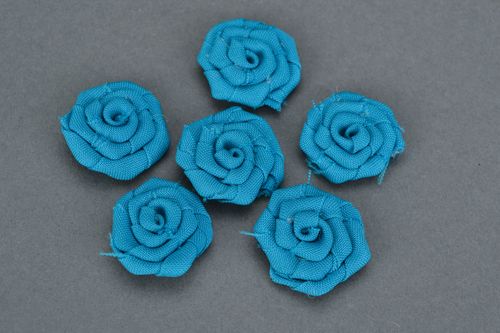 Set of 6 handmade bright blue fabric rose flowers for DIY accessories - MADEheart.com