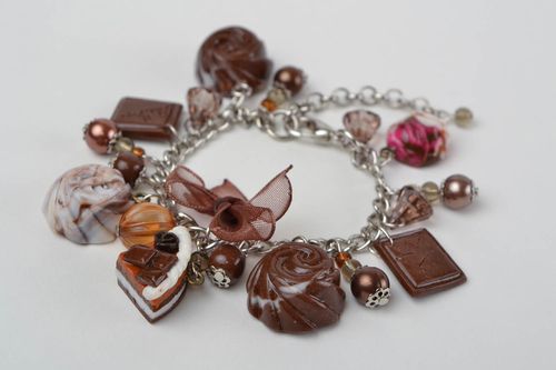 Beautiful handmade designer metal bracelet with polymer clay charms Sweets - MADEheart.com