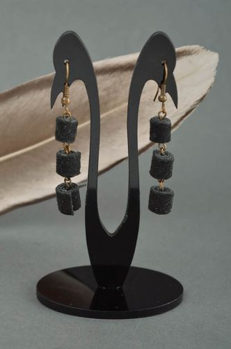 Handmade leather jewelry unusual stylish accessory elegant dangling earrings - MADEheart.com