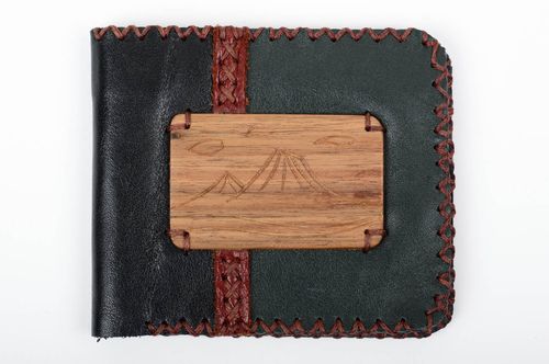 Кожаный кошелек портмоне прямоугольный горизонтальный темный ручная работа - MADEheart.com