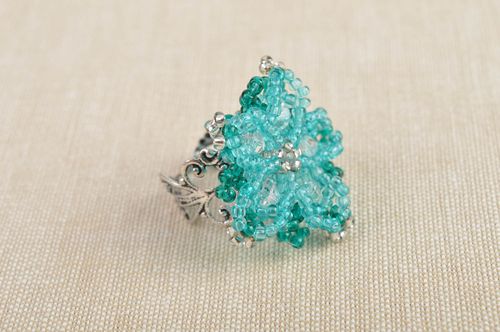 Handmade seed beaded ring flower accessory designer jewelry ring for woman - MADEheart.com