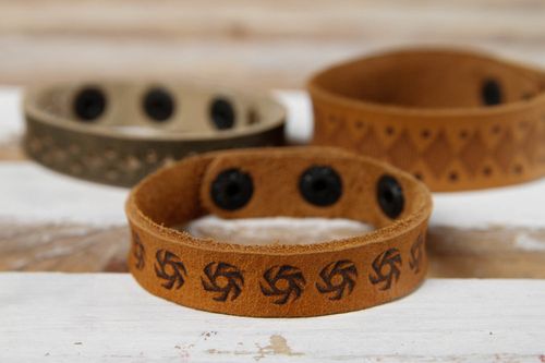 Leather brown bracelet handmade designer accessory cute wrist bracelet - MADEheart.com