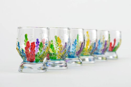 Unusual handmade shot glass shot glasses set 6 pieces painted glass gift ideas - MADEheart.com