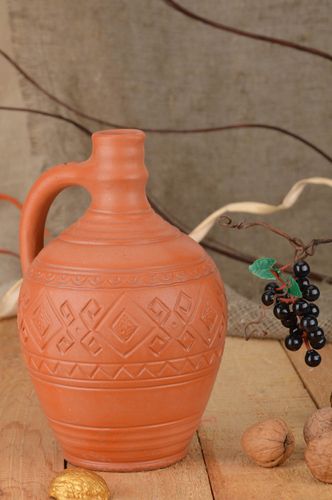 12 oz ceramic terracotta color wine bottle shape carafe with handle 2 lb - MADEheart.com