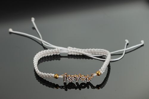 Handmade friendship bracelet woven of white waxed cord with lettering I love you  - MADEheart.com