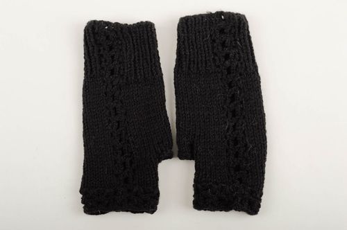 Handmade black female mitts stylish designer mitts knitted cute accessory - MADEheart.com