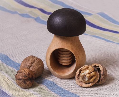 Wooden nutcracker in the shape of a mushroom - MADEheart.com