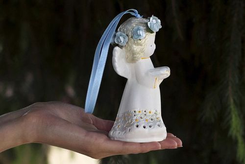 Ceramic bell, decorative pendant Angel with wreath - MADEheart.com