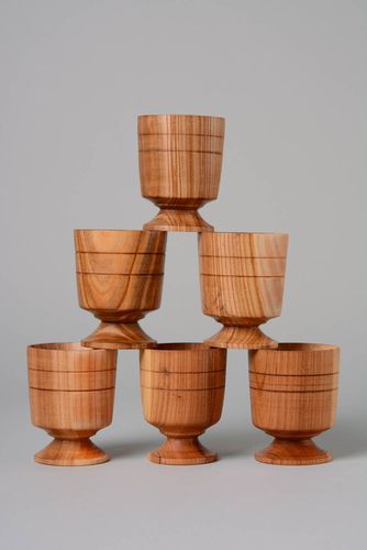 Set of handmade carved wooden shot glasses soaked with oil 6 items each for 200 ml - MADEheart.com