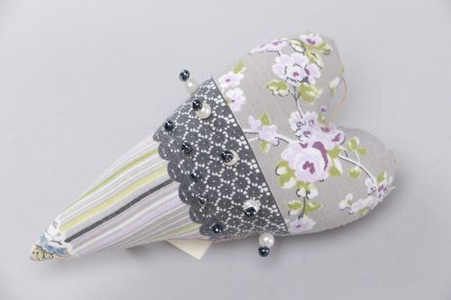 Unusual beautiful homemade cotton soft interior heart pendant of gray color for decor  - MADEheart.com