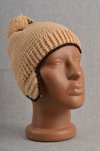 Bonnet tricot Chapeau fait main beige Vêtement enfant cadeau pour enfant - MADEheart.com