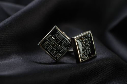 Metal cuff links of black color in steampunk style - MADEheart.com