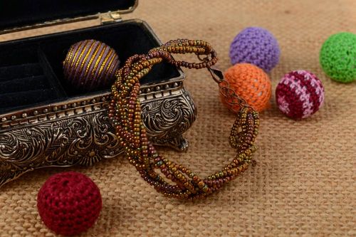 Brown bracelet made of Czech beads handmade beautiful accessory - MADEheart.com