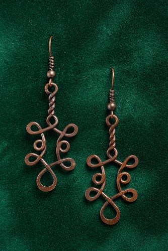Originelle einfache lange handgemachte Wire Wrap Ohrringe aus Kupfer - MADEheart.com