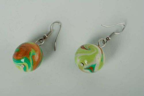 Beautiful small designer handmade polymer clay ball earrings - MADEheart.com