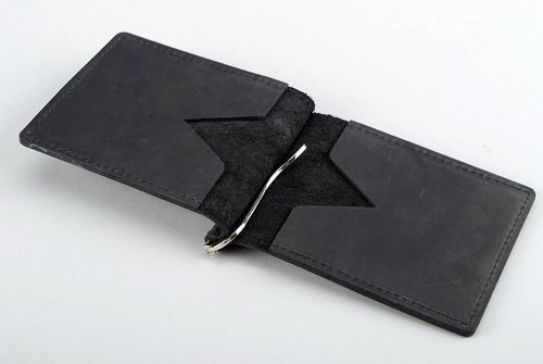 Portefeuille en cuir noir à pince métallique - MADEheart.com