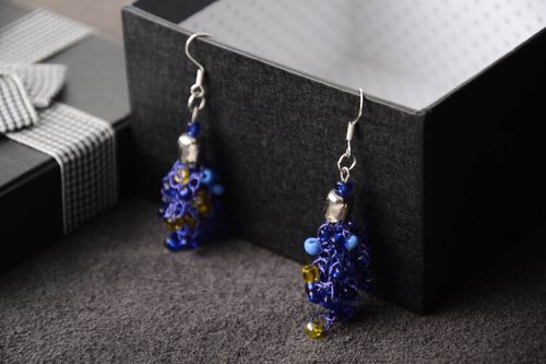 Handmade designer earrings blue evening earrings elegant accessory for gift - MADEheart.com