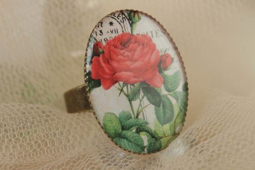 Handmade ring made of metal and glass glaze Rose stylish accessory for women - MADEheart.com