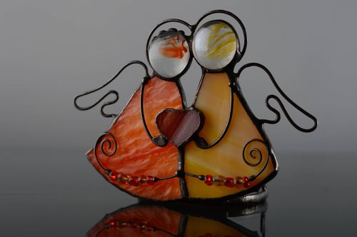 Bougeoir en verre vitrail Amour danges - MADEheart.com