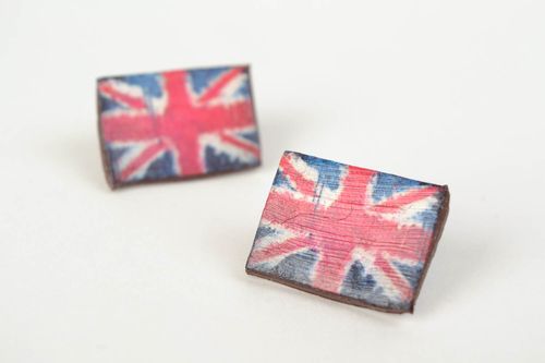 Beautiful handmade decoupage polymer clay stud earrings Flah of Great Britain - MADEheart.com