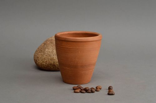 6 oz red clay pyramid shape terracotta Mexican style coffee cup with no handle - MADEheart.com