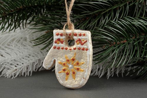 Handmade designer festive figurine unusual Christmas tree toy New Year hanging - MADEheart.com