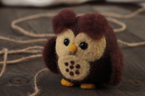 Nice small handmade collectible felted wool toy Owl for interior decor - MADEheart.com