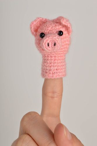 Handmade crocheted finger toy soft toy present for kid baby toy soft piggy toy - MADEheart.com