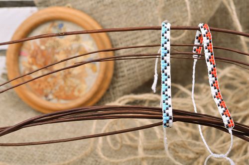 Set of handmade woven bead bracelets 2 items red and blue - MADEheart.com