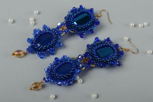 Handmade jewelry blue beaded earrings designer accessories earrings for her - MADEheart.com