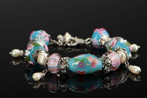 Bracelet fait main en perles deau douce et verre italien Shabby chic - MADEheart.com