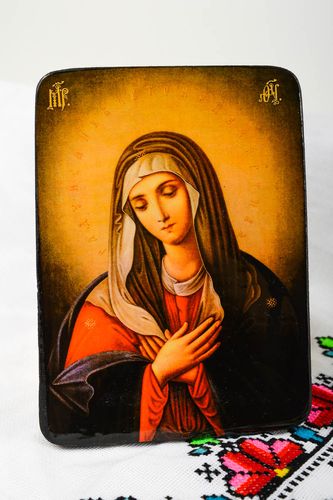Maria Ikone handgefertigt Holz Ikone religiöses Geschenk schön mit Bemalung - MADEheart.com