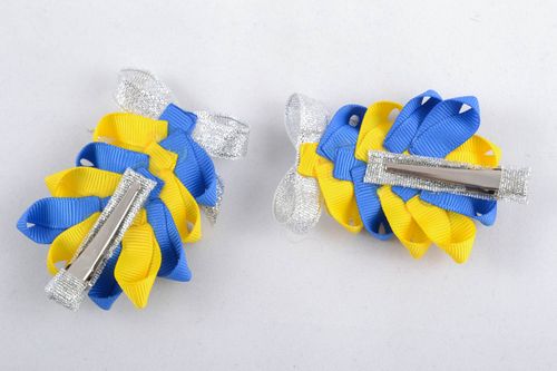 Gelb blaue Haarspangen aus Ripsband - MADEheart.com