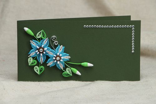 Carte de vœux avec fleurs en papier technique quilling faite main - MADEheart.com