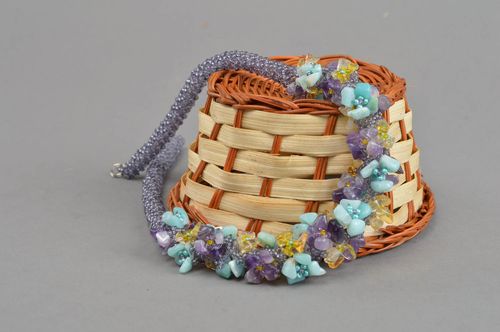 Glasperlen Halskette aus echten Steinen Amethyst Zitrin Amazonit handmade  - MADEheart.com