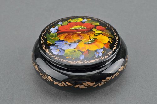 Round wooden box with convex edges Forget-me-not and poppies - MADEheart.com