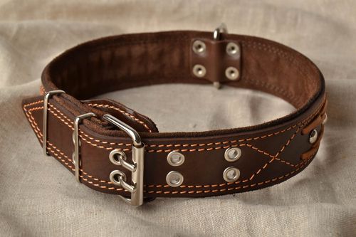 Brown leather collar for big dog - MADEheart.com