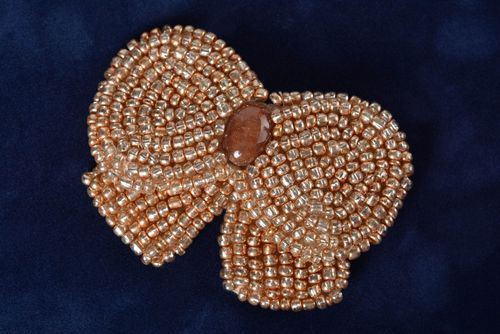 Broche noeud Bijou perles de rocaille fait main Accessoire femme brun clair - MADEheart.com