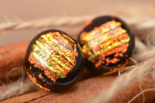 Beautiful handmade dichroic glass stud earrings of round shape Polar Lights - MADEheart.com