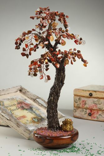 Tree with natural stones handmade beaded tree table decor decorative use only - MADEheart.com