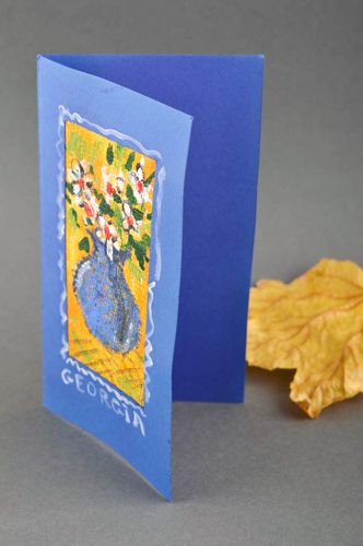 Carte de voeux fait main vase bleu papier Cadeau original design unique - MADEheart.com