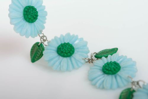 Blue flower wrist bracelet made of polymer clay handmade unusual jewelery - MADEheart.com