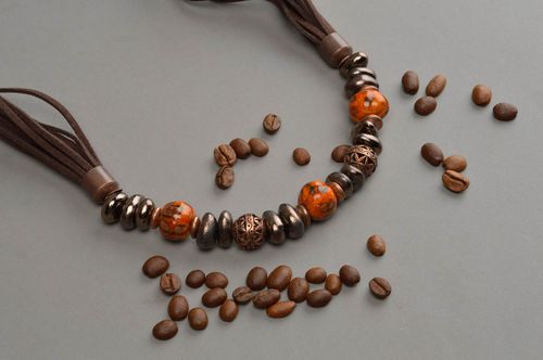 Schönes stilvolles ethnisches handgemachtes Collier aus Ton mit Perlen Steine - MADEheart.com